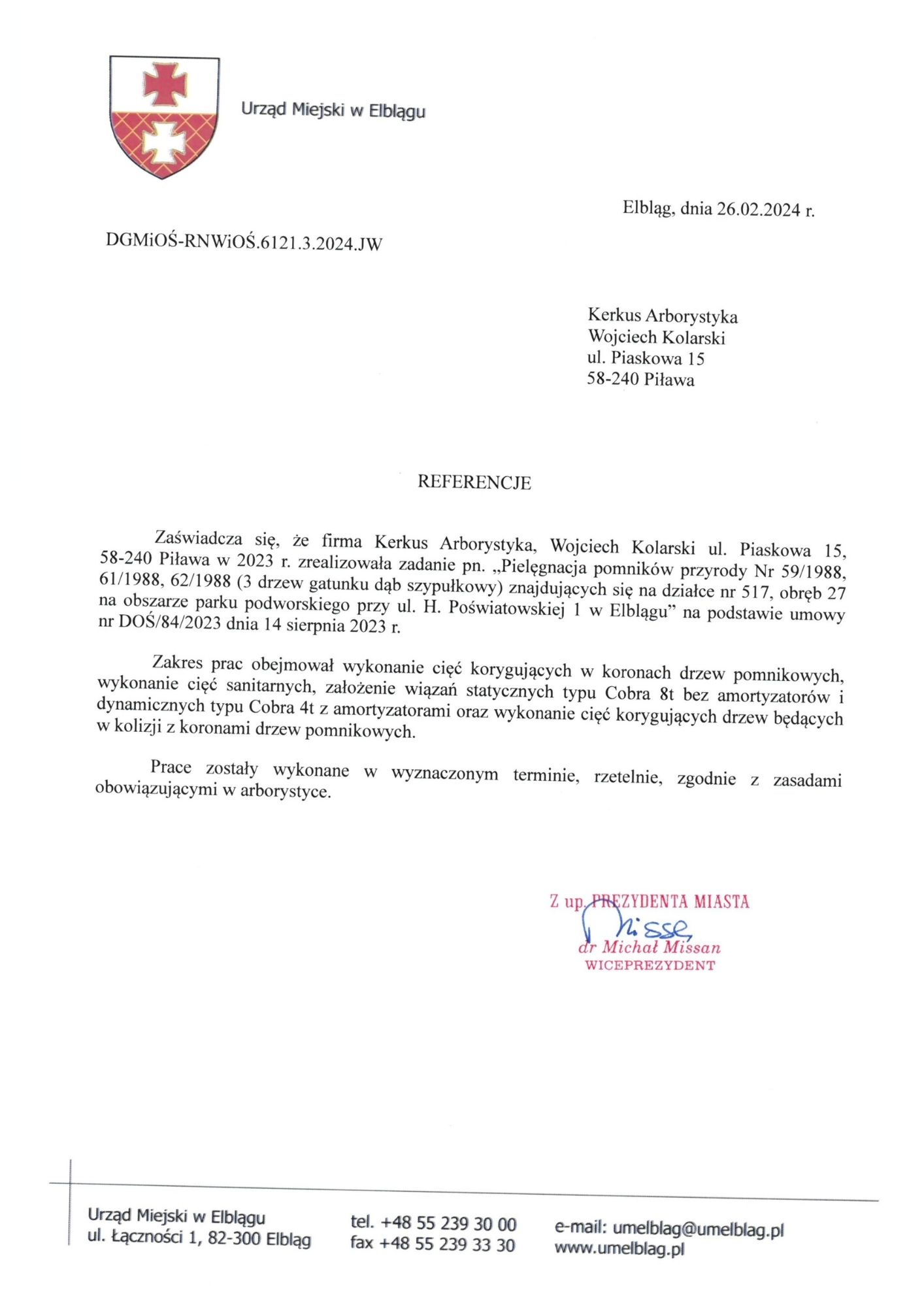 Referencje Elbląg 2023 pomniki przyrody