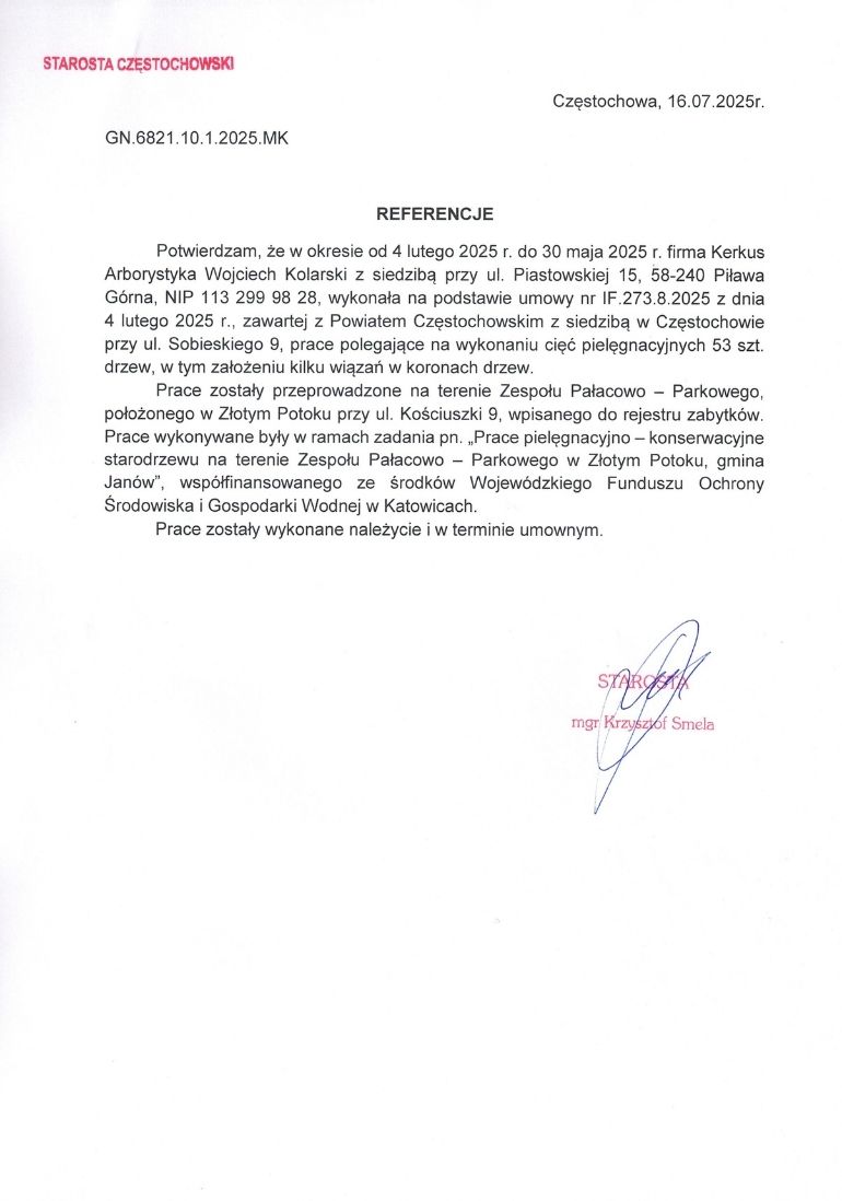 Referencje Złoty Potok 2025